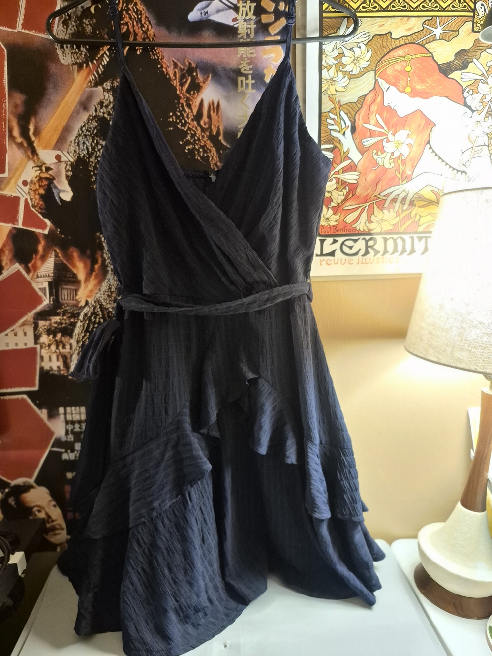 Altar'd State Navy Textured Ruffle Wrap Mini Dress - Picture 1 of 3